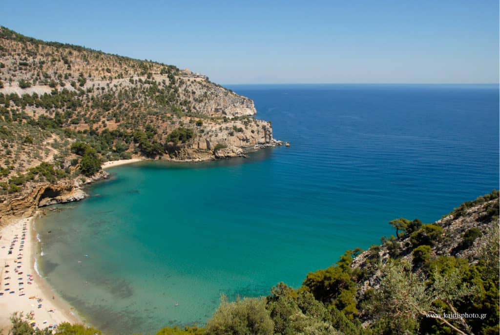 Livadi beach under monastery of archangel 