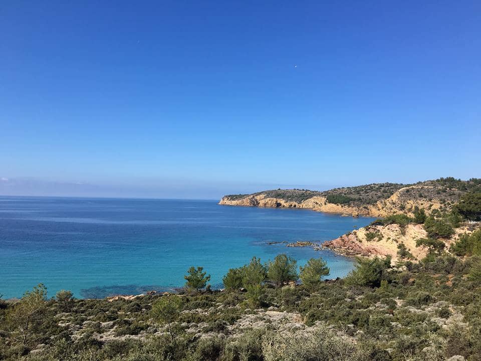 Sea view from above Notos Beach in Thassos Greece 