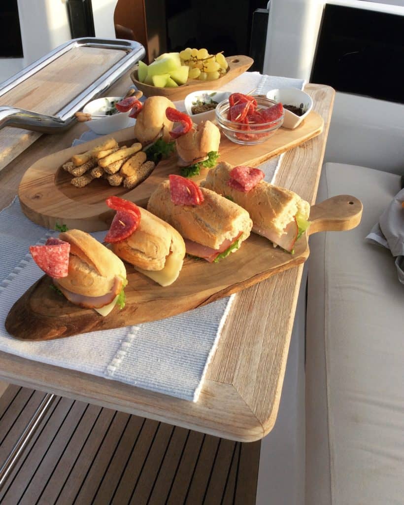 lunch time at at aeolus yacht cheese and ham platter