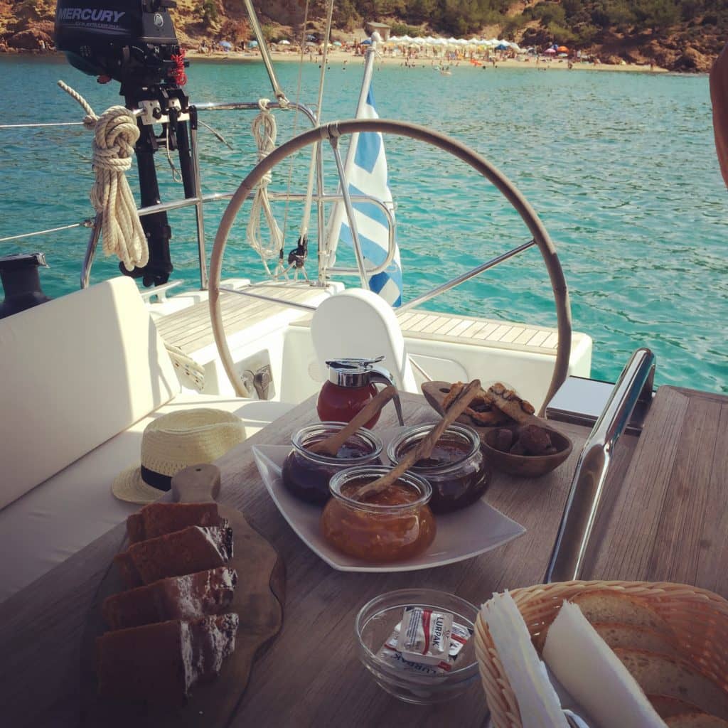 breakfast at Aeolus yacht Thassos