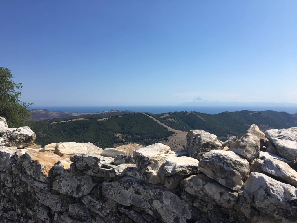 view to the Aegean Sea from Kastro village Limenaria Thassos 