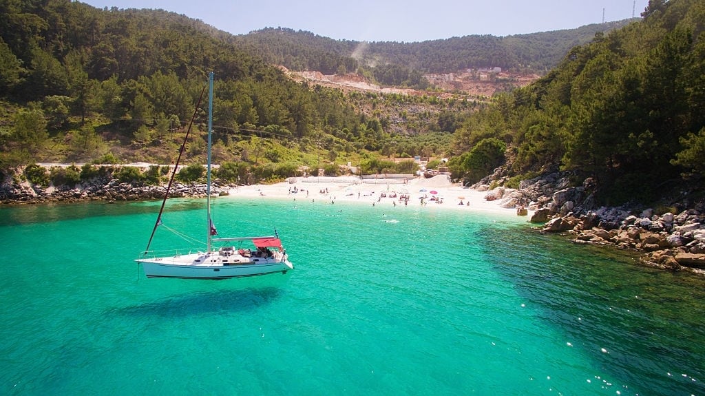 Sailing near Marble beach on Thassos