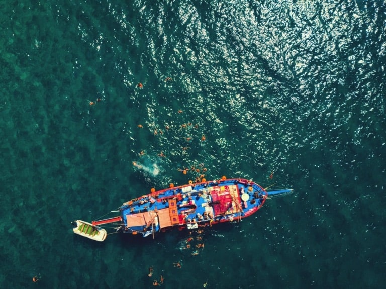 Aerial View of Boat in Thassos