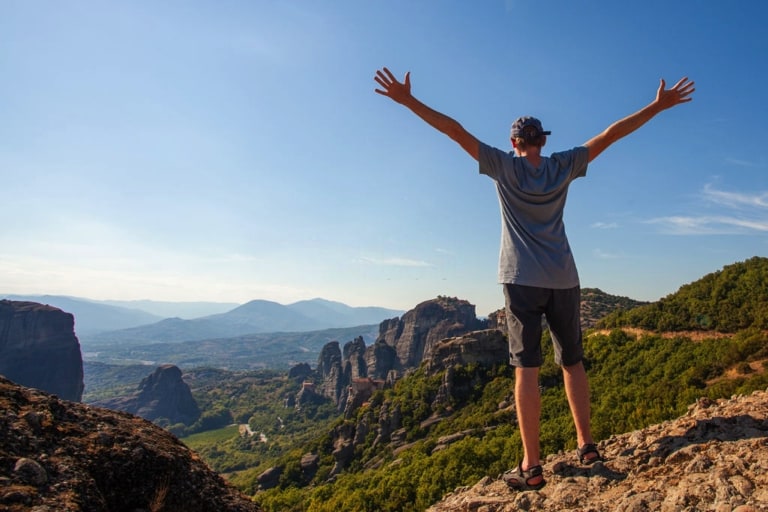 Man hiking in Meteora