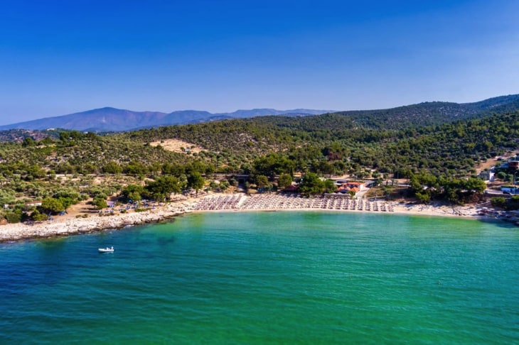 Aerial View of Psili Ammos Beach in Thassos