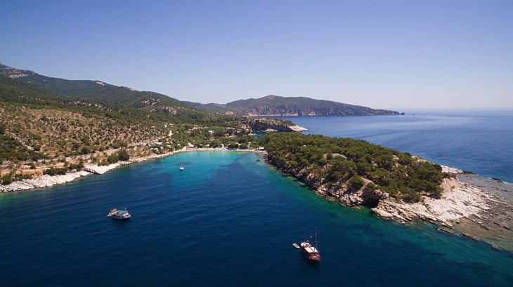 yachts on alyki bay on thassos island